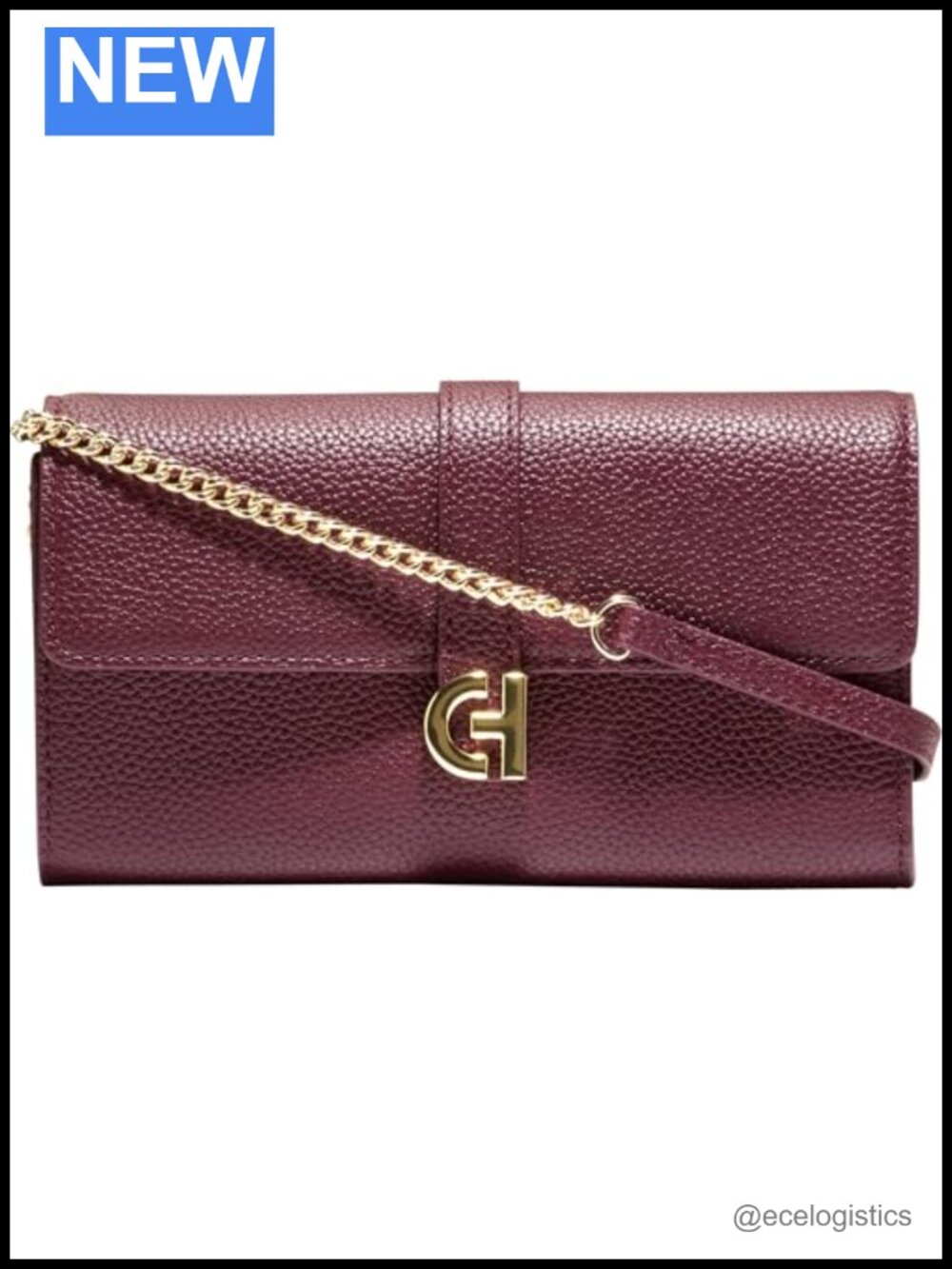 Leather Wallet on Chain Clutch Zipper Removable Strap